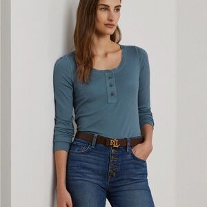 NWT Ralph Lauren Women's Dusty Blue Henley Top Size S